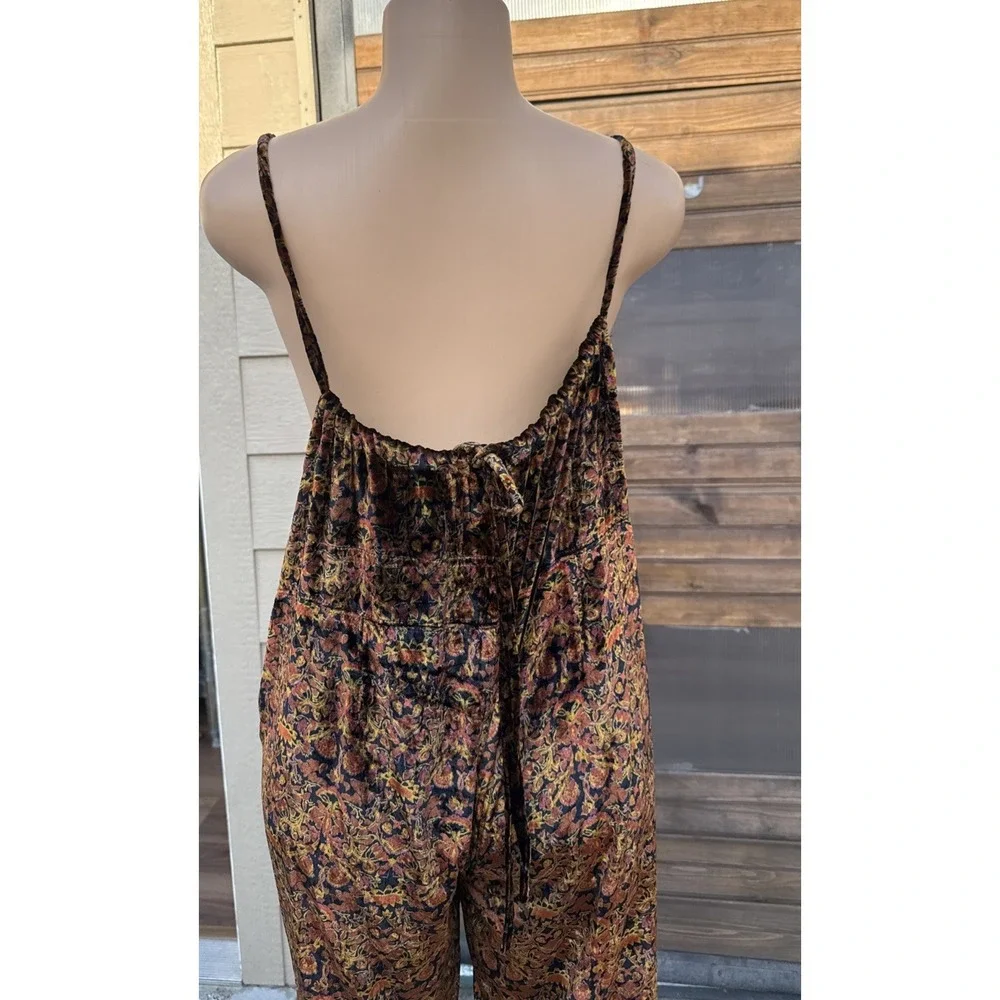 Free People Weekender Printed Velvet Jumpsuit featuring a paisley pattern Size L